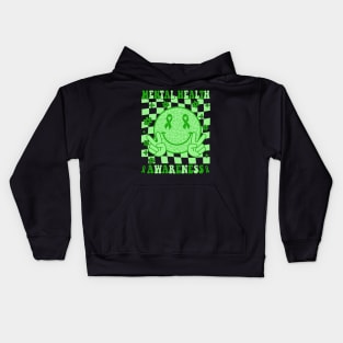 Mental Health Awareness Smile Face Checkered Green Ribbon Kids Hoodie